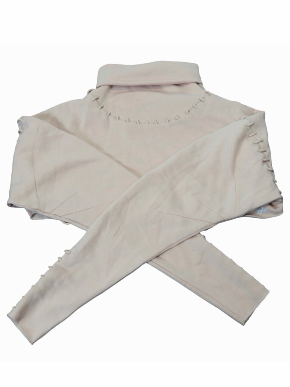 Alo Yoga Splice Long Sleeve Crop Top Pale Pink Mock Turtlneck Sweatshirt Sz M